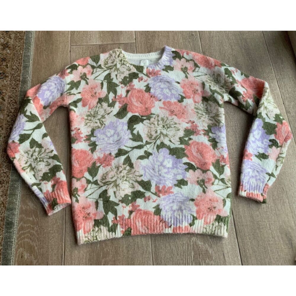 NWOT Joie Floral Crew Neck Mohair Wool Blend SWEATER sz XS